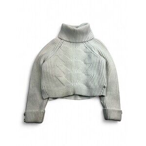 GUESS Cropped Cable Knit Turtleneck Sweater Sz S -‎ White